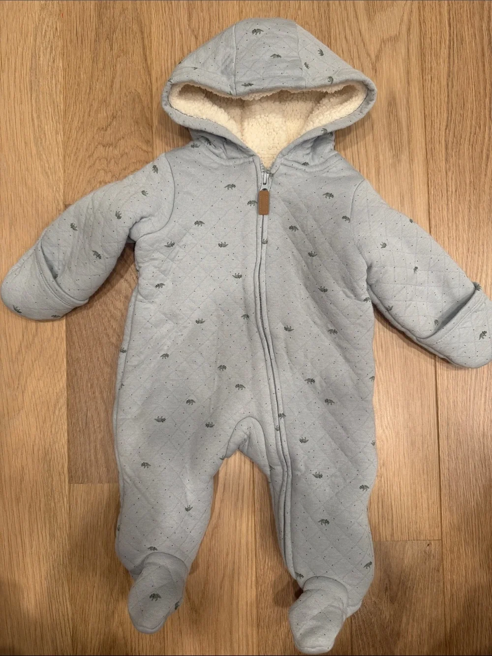 Carter's Light Blue Quilted fleece sherpa Hooded Baby Footed One-Piece
